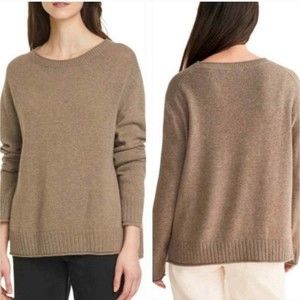 Jenni Kayne Everyday Sweater Taupe Rolled Hem Wool Cashmere L